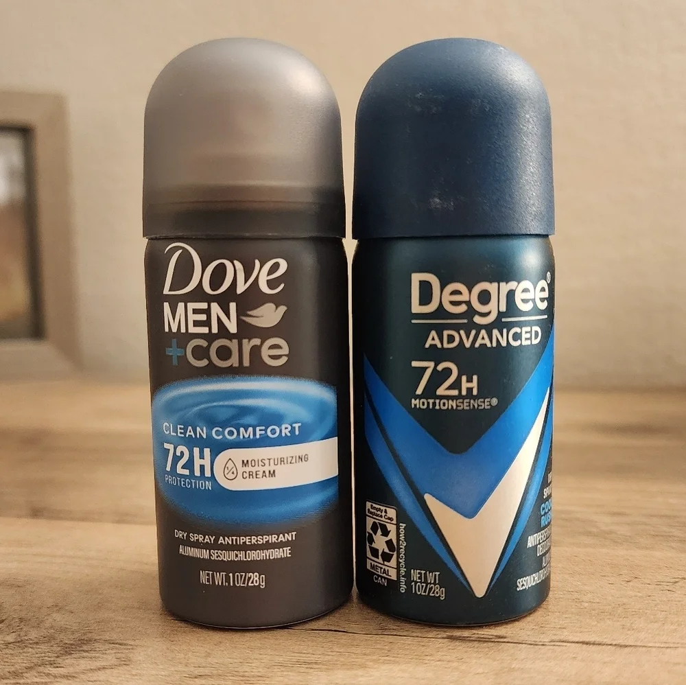 2 Men+Care Dove And Degree Clean Comfort Antiperspirant Sprays Mini New